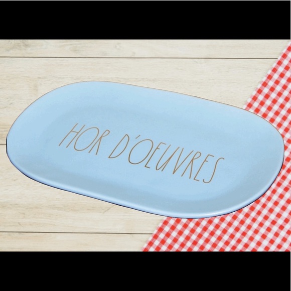 Rae Dunn HOR D'OEUVRES blue/gold serving platter - Picture 7 of 16